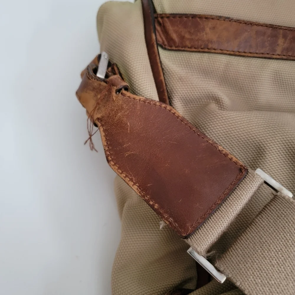 Vintage Bally Laptop Soft Briefcase Beige Nylon Brown Leather Messenger Bag